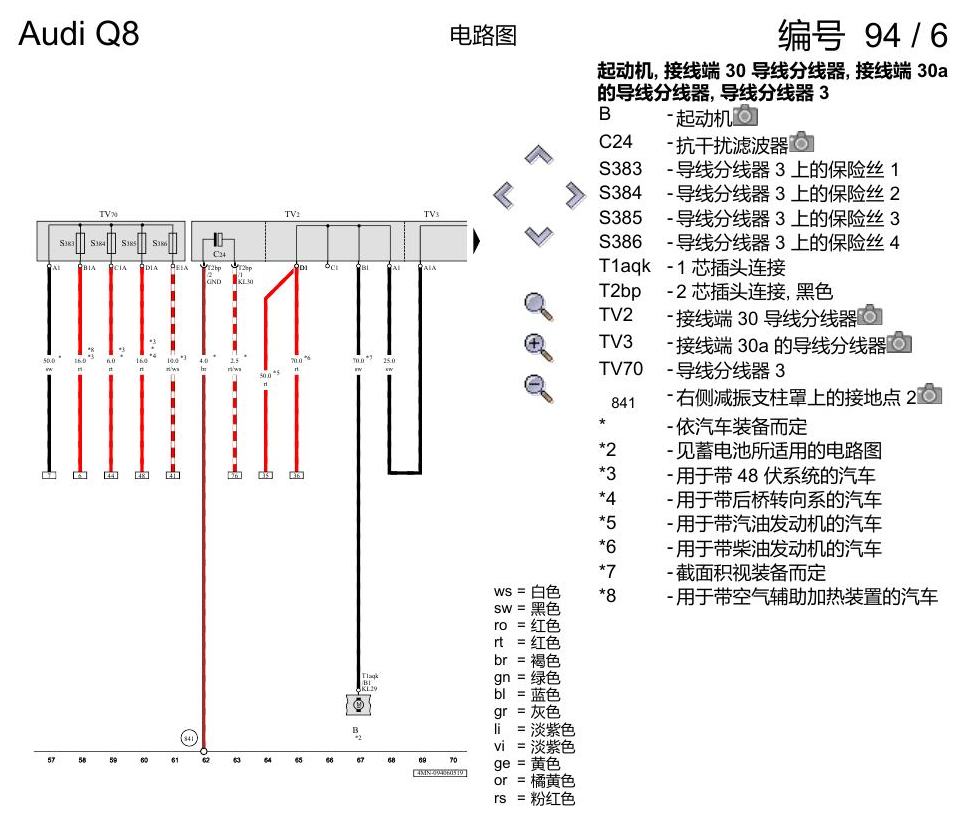 奥迪Q8 电路图 保险丝配置, (L0R), 自 2018 年 7 月起 电路图