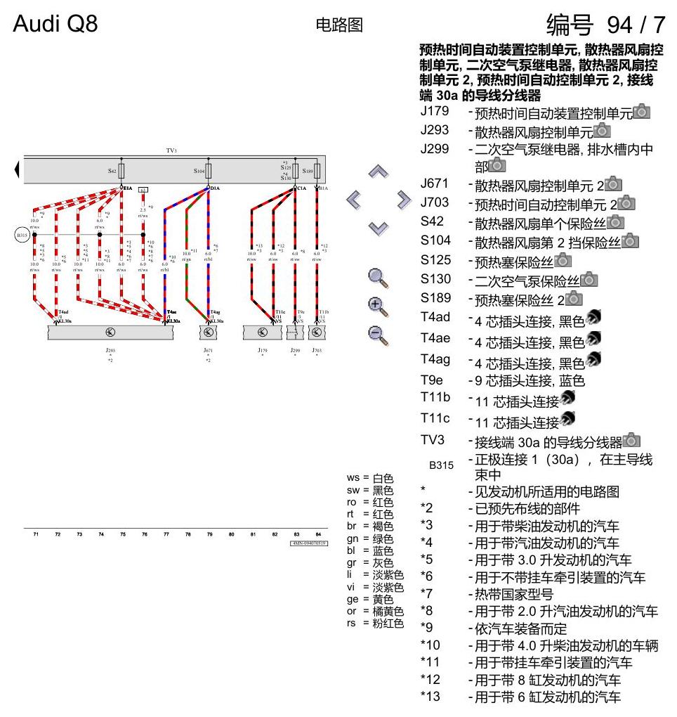 奥迪Q8 电路图 保险丝配置, (L0R), 自 2018 年 7 月起 电路图