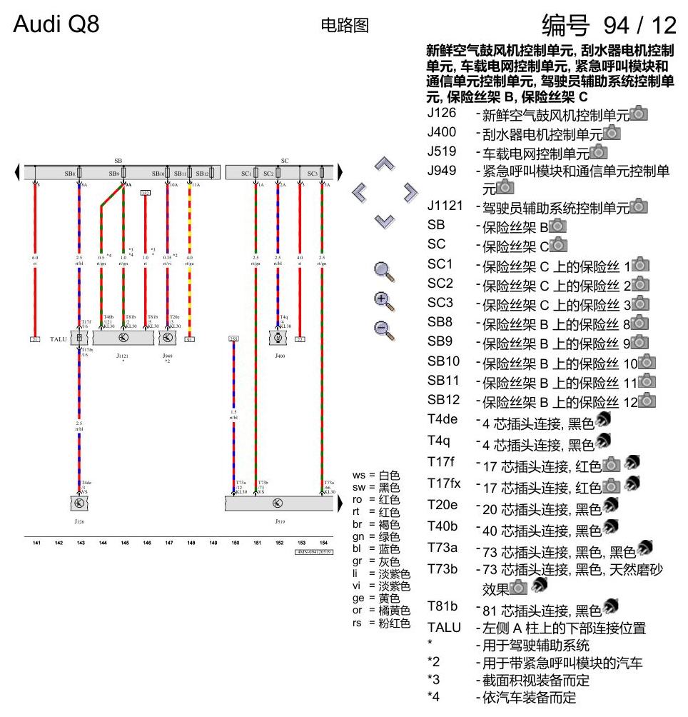 奥迪Q8 电路图 保险丝配置, (L0R), 自 2018 年 7 月起 电路图