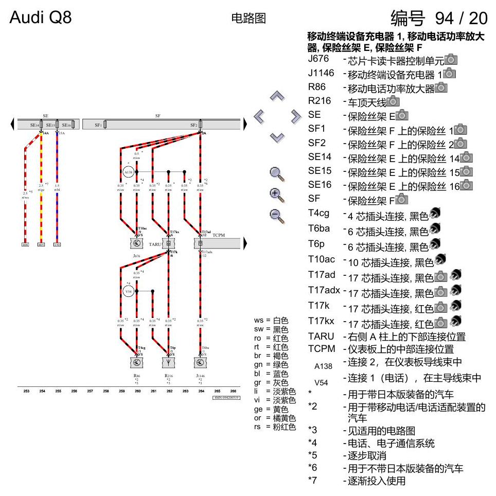 奥迪Q8 电路图 保险丝配置, (L0R), 自 2018 年 7 月起 电路图