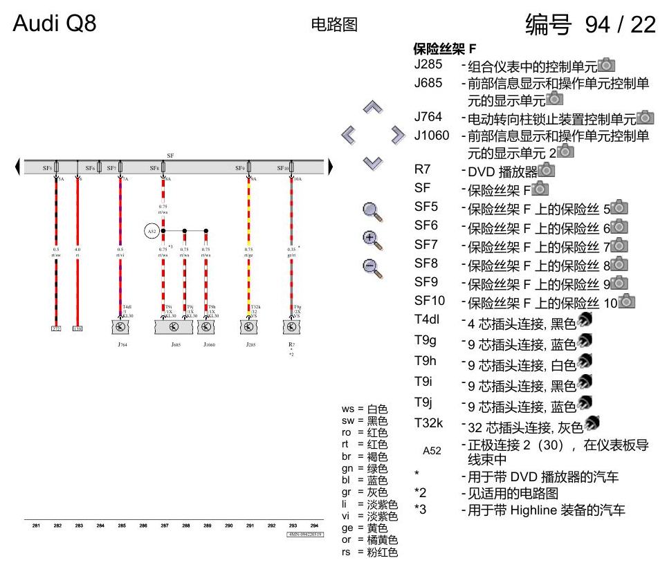 奥迪Q8 电路图 保险丝配置, (L0R), 自 2018 年 7 月起 电路图