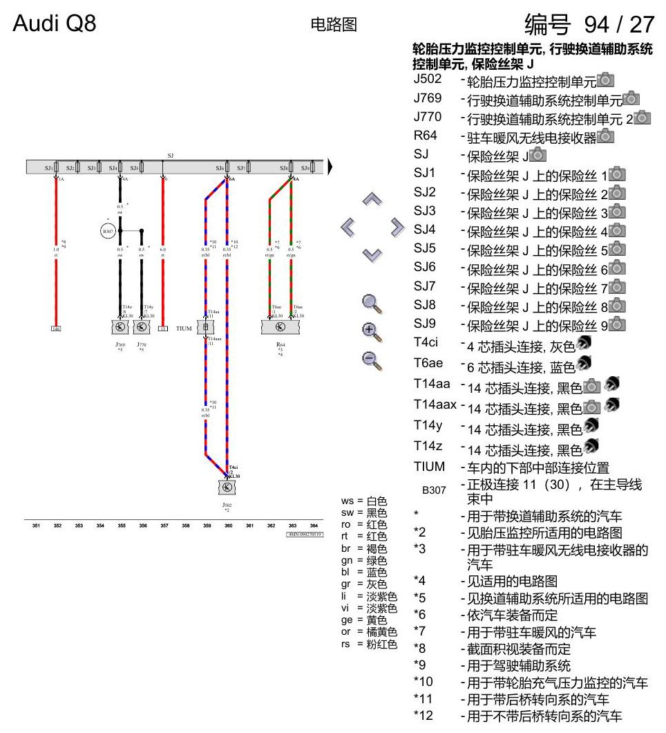 奥迪Q8 电路图 保险丝配置, (L0R), 自 2018 年 7 月起 电路图