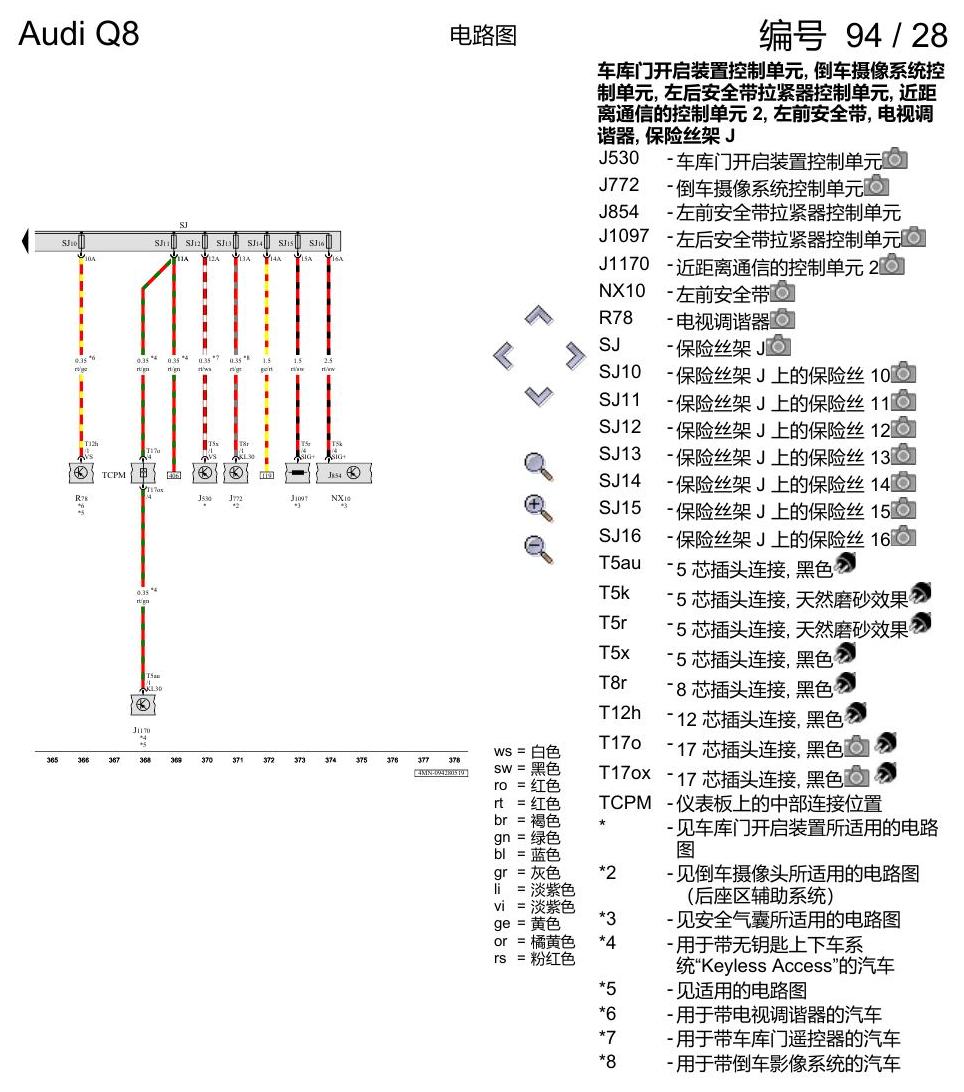 奥迪Q8 电路图 保险丝配置, (L0R), 自 2018 年 7 月起 电路图