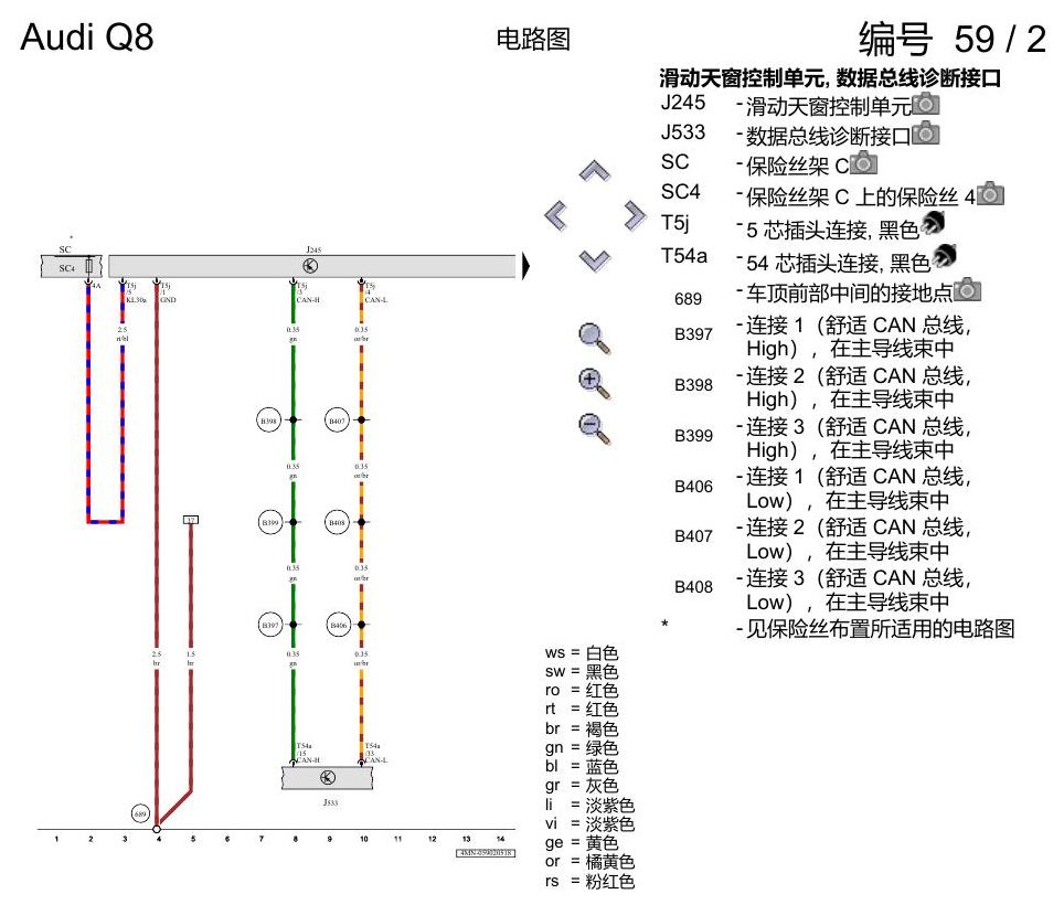 奥迪Q8 电路图 全景滑动天窗, (3FU), 自 2018 年 6 月起 电路图