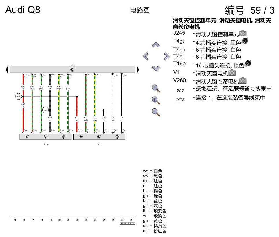 奥迪Q8 电路图 全景滑动天窗, (3FU), 自 2018 年 6 月起 电路图