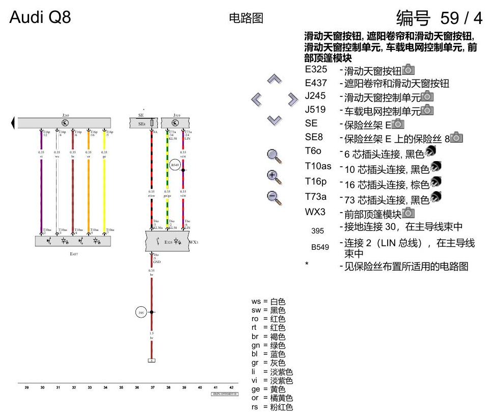 奥迪Q8 电路图 全景滑动天窗, (3FU), 自 2018 年 6 月起 电路图