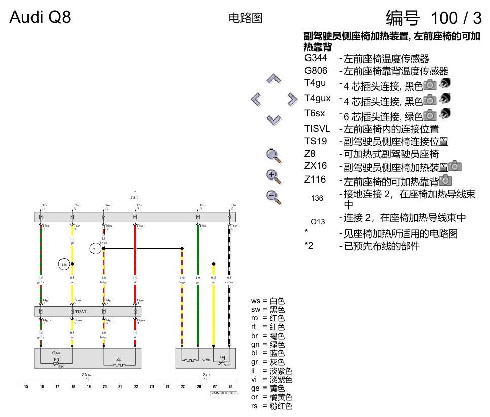 奥迪Q8 电路图 前部座椅加热, (3NS),(L0R),(Q1D),(Q4Q), 自 2018 年 7 月起 电路图