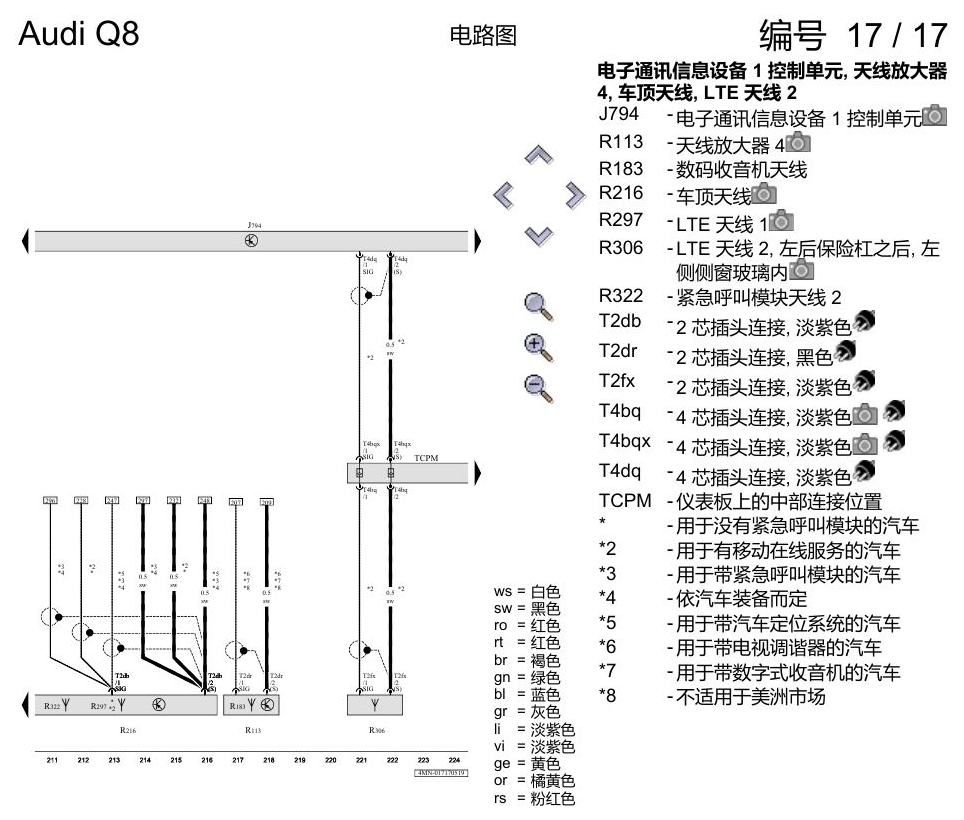 奥迪Q8 电路图 增强版 MMI 导航系统, (I8T), 自 2018 年 6 月起 电路图