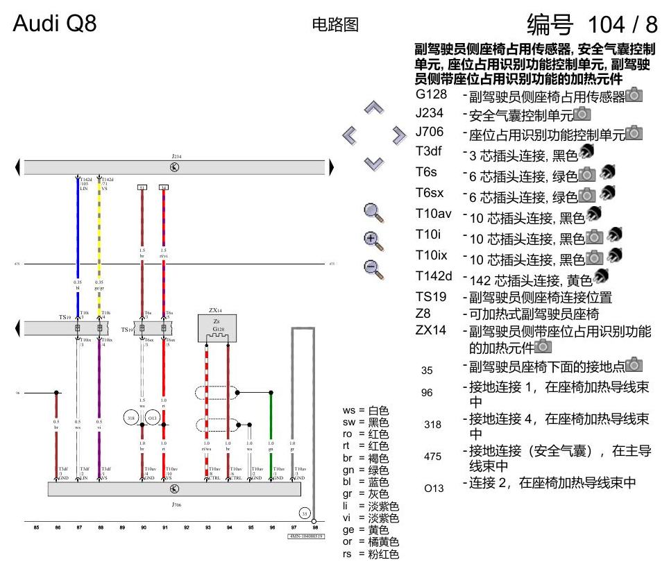 奥迪Q8 电路图 安全气囊系统(美国版装备), (4UB), 自 2018 年 7 月起 电路图