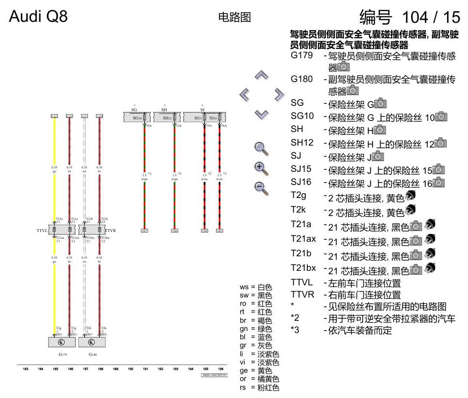 奥迪Q8 电路图 安全气囊系统(美国版装备), (4UB), 自 2018 年 7 月起 电路图