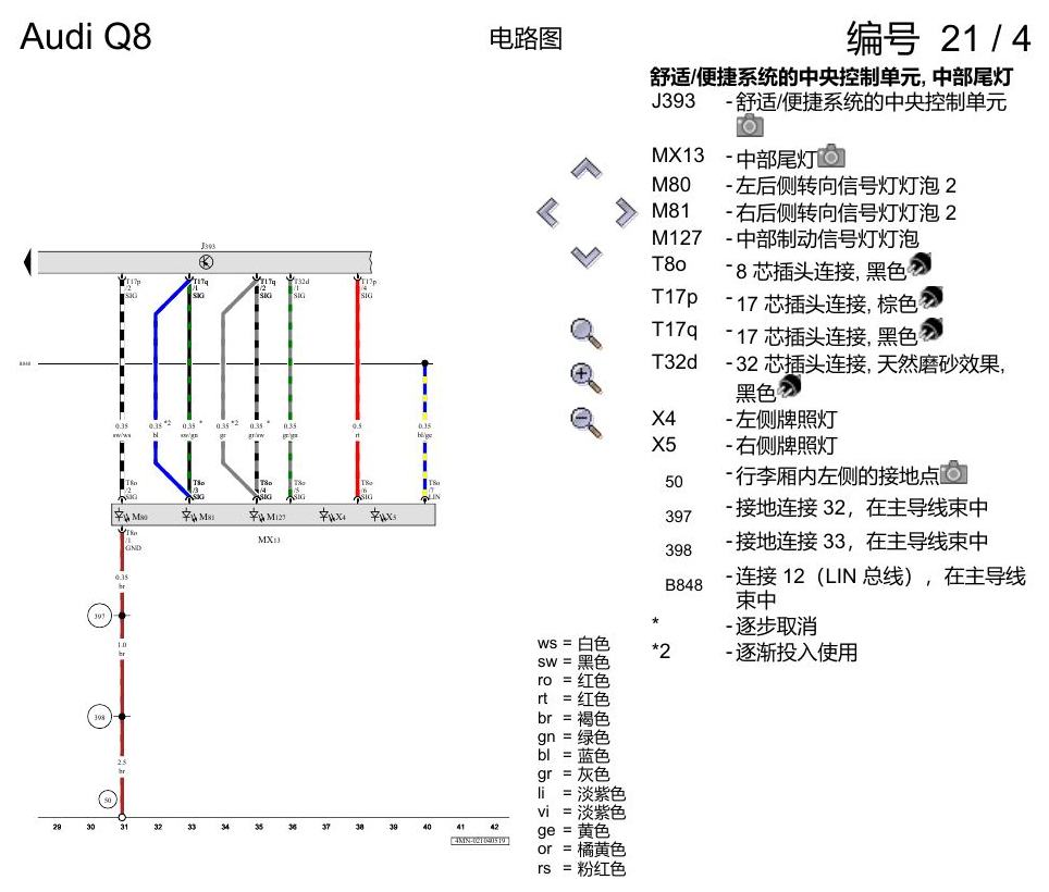 奥迪Q8 电路图 带发光二极管(LED)的尾灯, (8SK), 自 2018 年 6 月起 电路图
