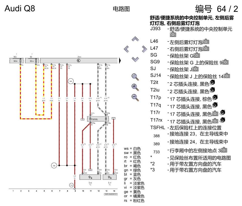 奥迪Q8 电路图 带发光二极管(LED)的尾灯, (8SQ), 自 2018 年 6 月起 电路图