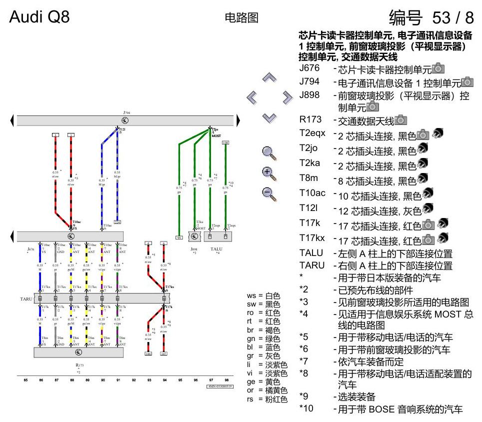 奥迪Q8 电路图 带收音机的多媒体界面(MMI), (I8E), 自 2018 年 6 月起 电路图