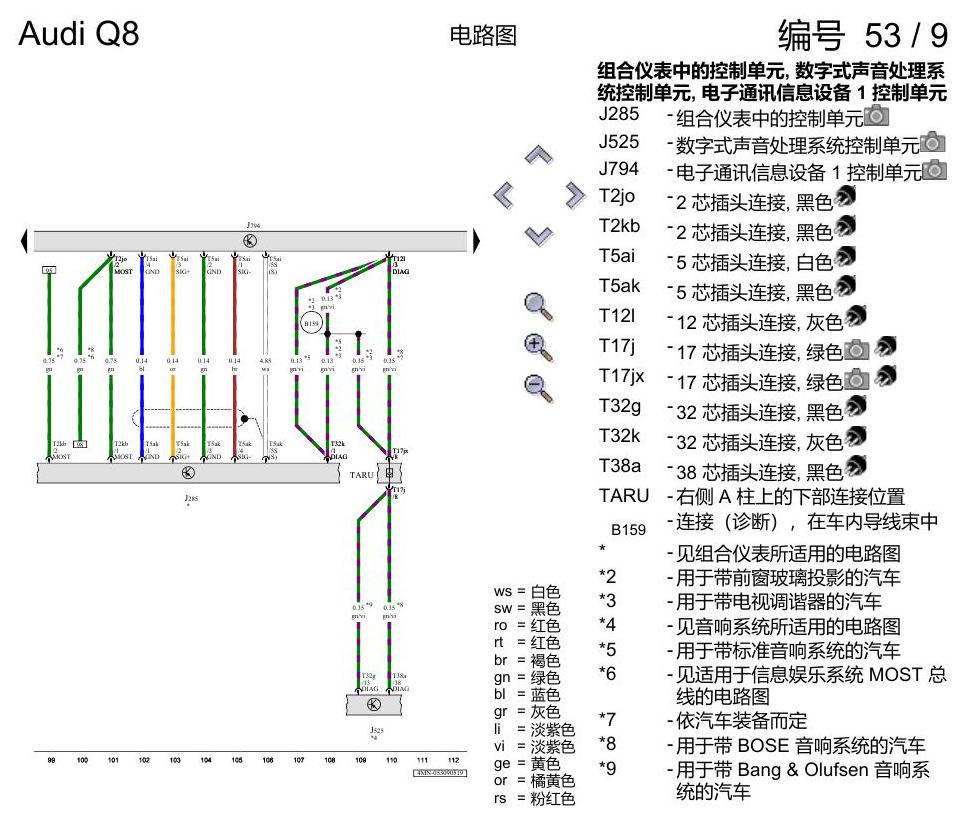 奥迪Q8 电路图 带收音机的多媒体界面(MMI), (I8E), 自 2018 年 6 月起 电路图