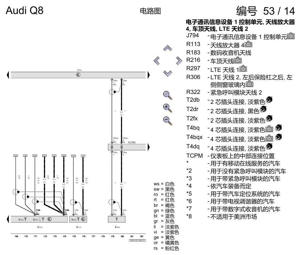 奥迪Q8 电路图 带收音机的多媒体界面(MMI), (I8E), 自 2018 年 6 月起 电路图