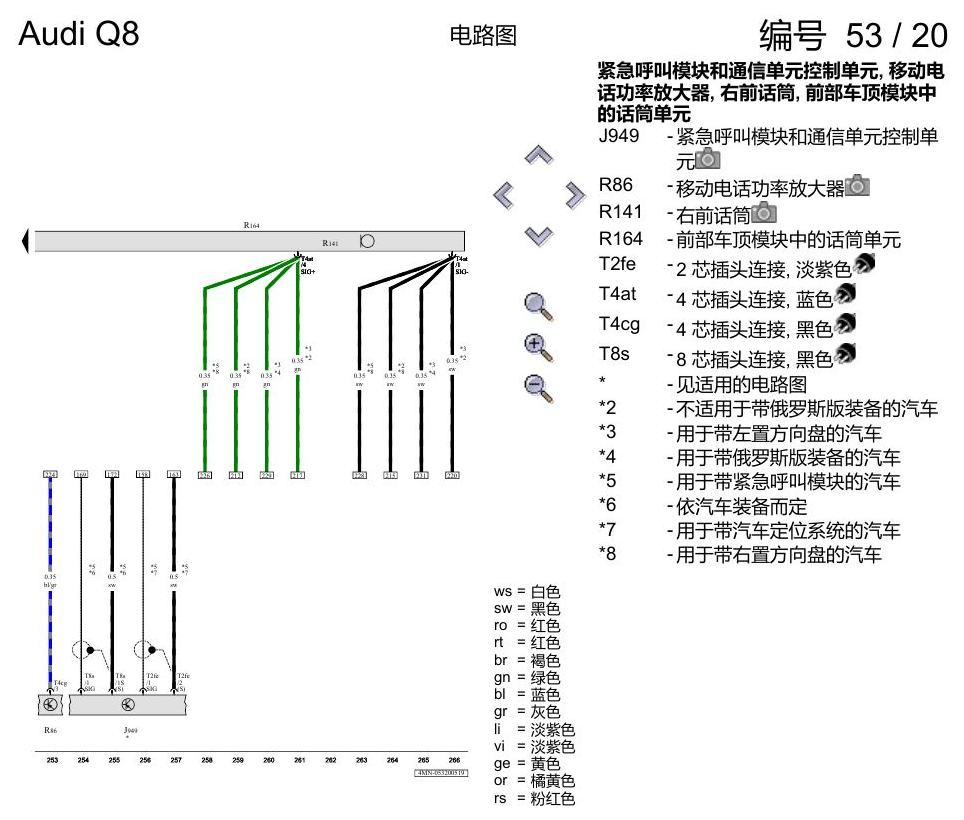 奥迪Q8 电路图 带收音机的多媒体界面(MMI), (I8E), 自 2018 年 6 月起 电路图