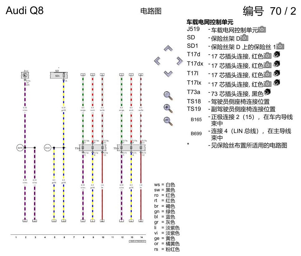 奥迪Q8 电路图 座椅通风, (4D3),(4D8), 自 2018 年 6 月起 电路图