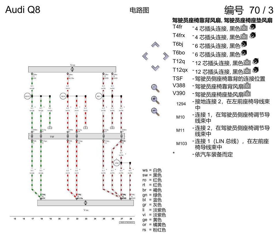 奥迪Q8 电路图 座椅通风, (4D3),(4D8), 自 2018 年 6 月起 电路图