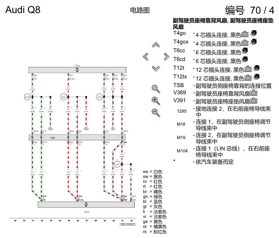 奥迪Q8 电路图 座椅通风, (4D3),(4D8), 自 2018 年 6 月起 电路图