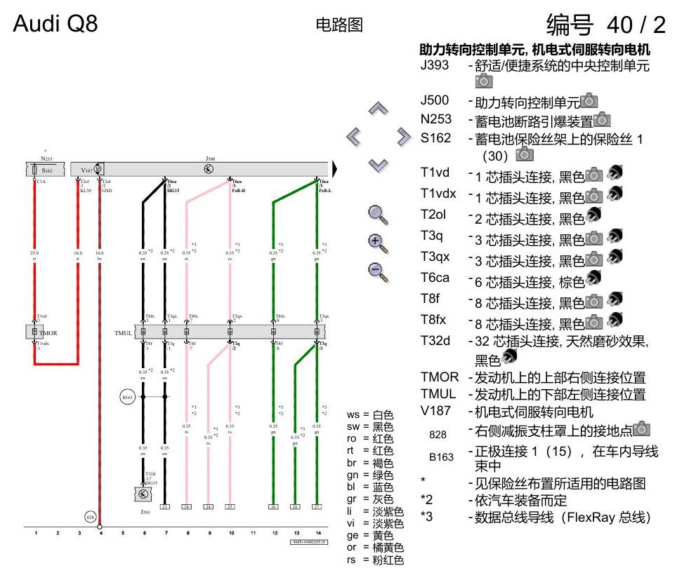 奥迪Q8 电路图 机电式转向系, 自 2018 年 6 月起 电路图