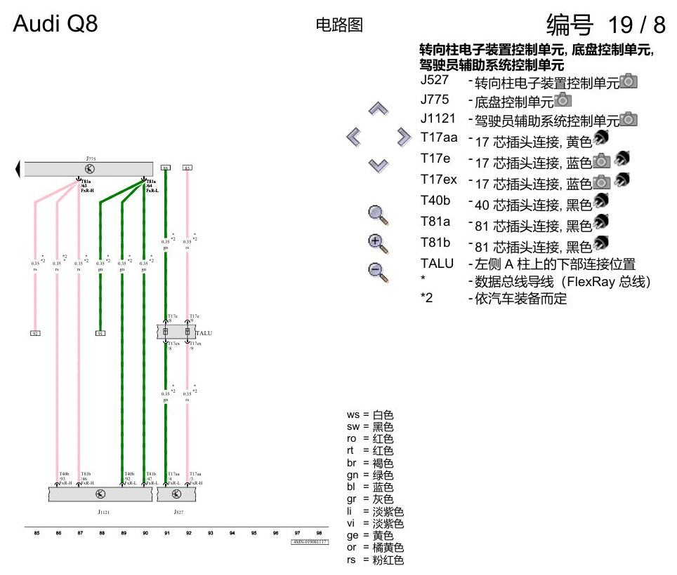 奥迪Q8 电路图 水平高度调节系统, (1BK),(1BL),(2MA),(2MB), 自 2018 年 6 月起 电路图