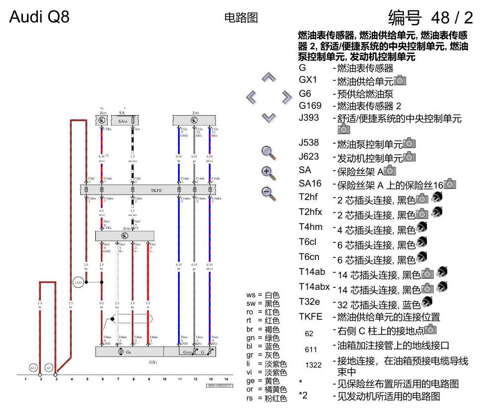 奥迪Q8 电路图 燃油系统, (1VJ),(1VH), 自 2018 年 6 月起 电路图