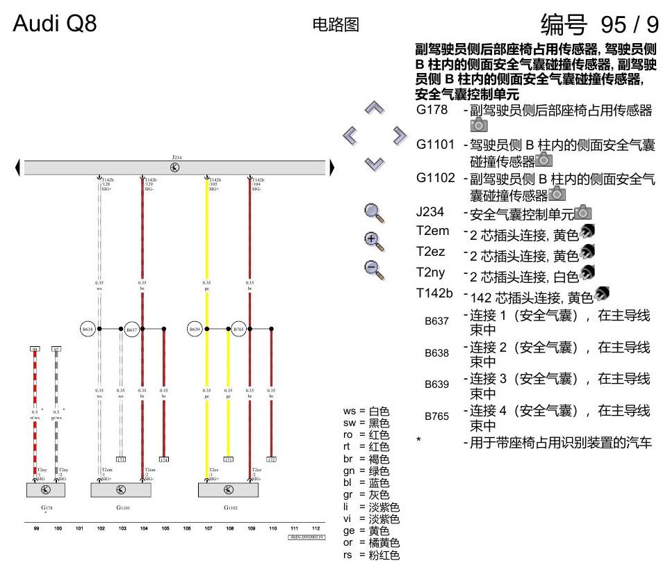 奥迪Q8 电路图 用于右置方向盘的安全气囊系统, (4UE),(4UF),(L0R), 自 2018 年 7 月起 电路图