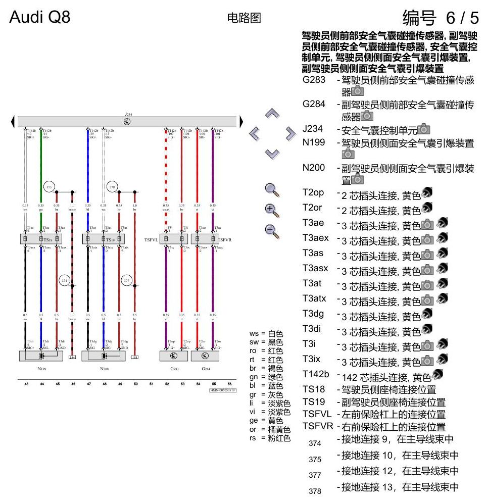 奥迪Q8 电路图 用于左置方向盘车型的安全气囊系统, (4UE),(4UF),(L0L), 自 2018 年 6 月起 电路图