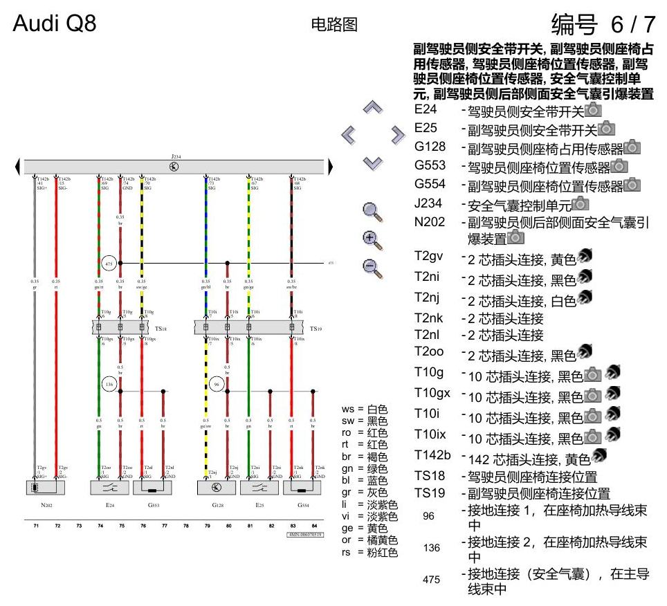 奥迪Q8 电路图 用于左置方向盘车型的安全气囊系统, (4UE),(4UF),(L0L), 自 2018 年 6 月起 电路图