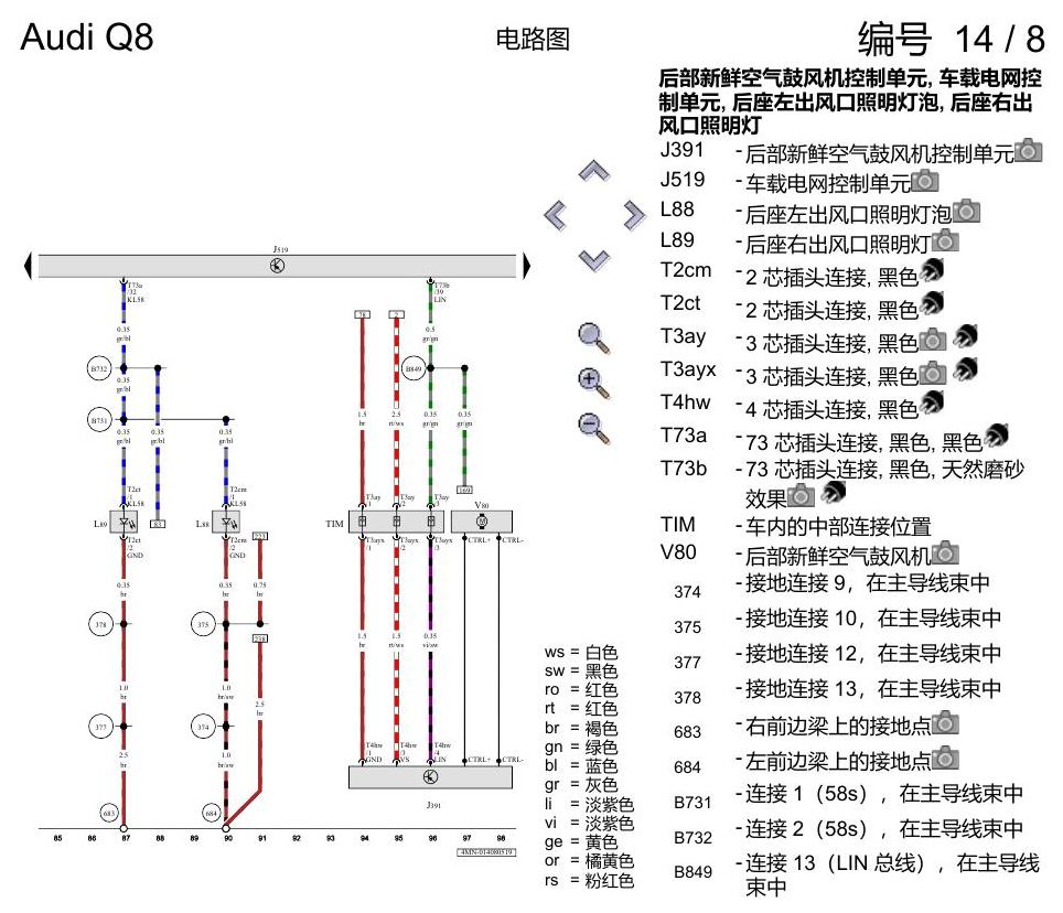 奥迪Q8 电路图 空调器, (9AQ), 自 2018 年 6 月起 电路图