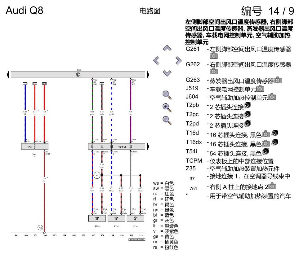 奥迪Q8 电路图 空调器, (9AQ), 自 2018 年 6 月起 电路图
