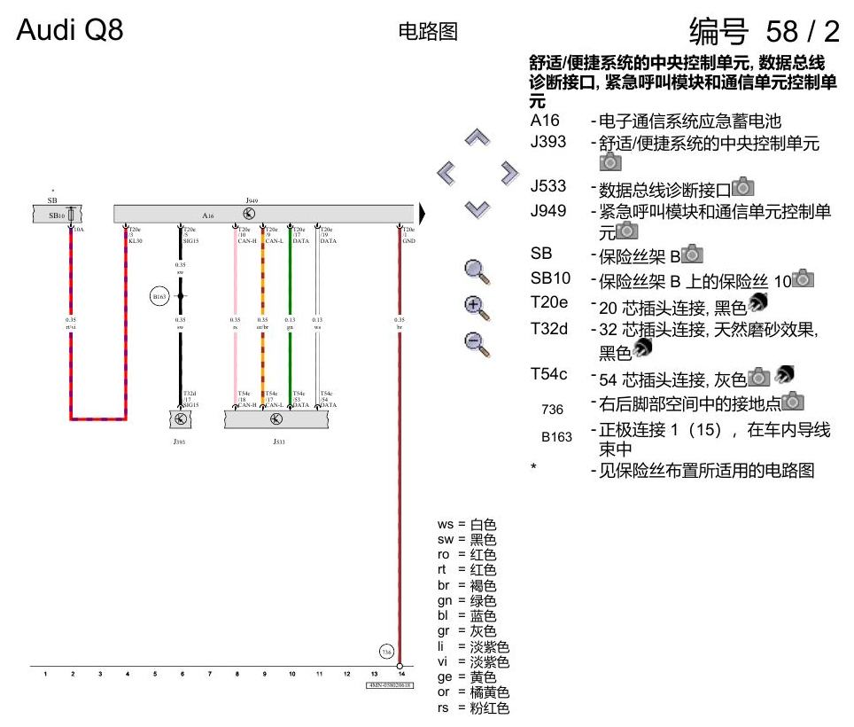 奥迪Q8 电路图 紧急呼叫模块, (IV1),(IV2),(IV4),(IV5),(IV6),(IV7),(IV8), 自 2018 年 6 月起 电路图
