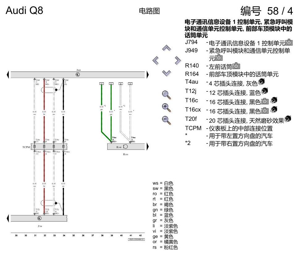 奥迪Q8 电路图 紧急呼叫模块, (IV1),(IV2),(IV4),(IV5),(IV6),(IV7),(IV8), 自 2018 年 6 月起 电路图