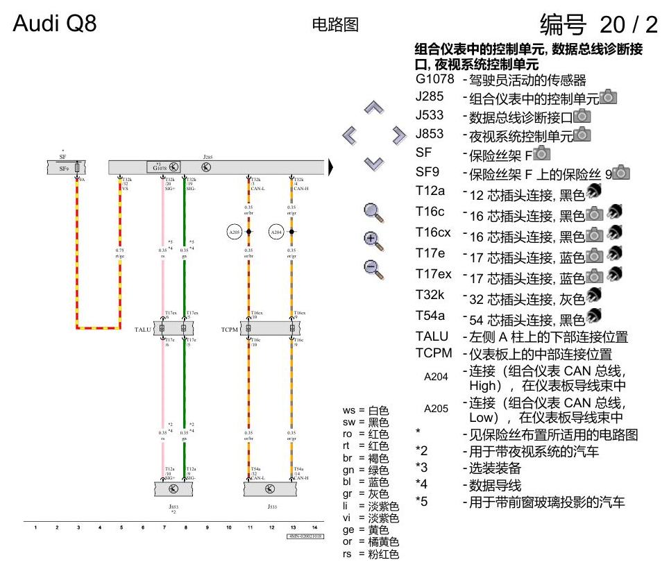 奥迪Q8 电路图 组合仪表, (9S7),(9S8),(9S9), 自 2018 年 6 月起 电路图