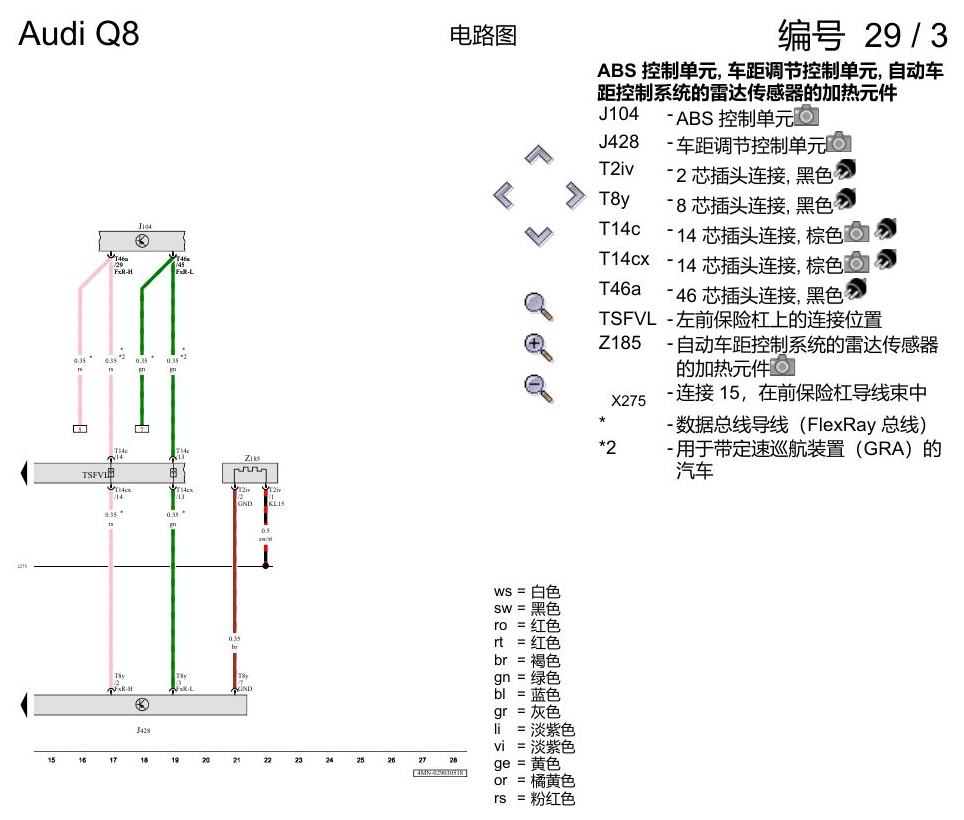 奥迪Q8 电路图 自动车距控制, (8T3),(8T8), 自 2018 年 6 月起 电路图
