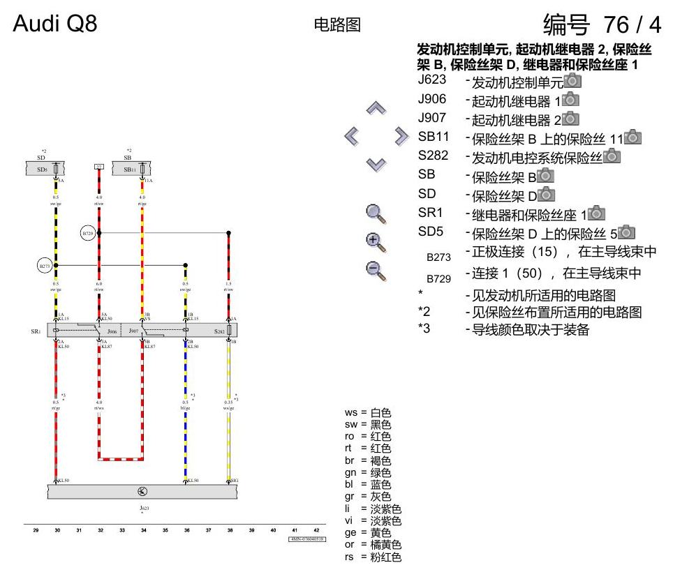 奥迪Q8 电路图 蓄电池、起动机和交流发电机, (0K0), 自 2018 年 6 月起 电路图