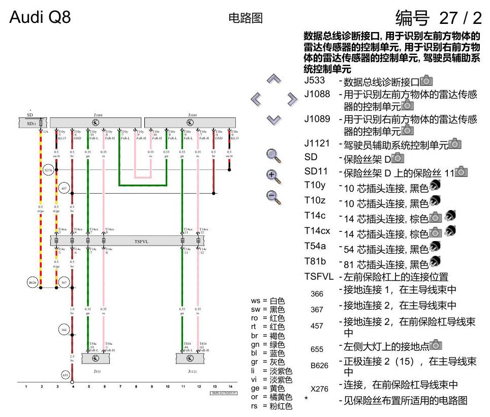 奥迪Q8 电路图 辅助系统, (JX1), 自 2018 年 6 月起 电路图