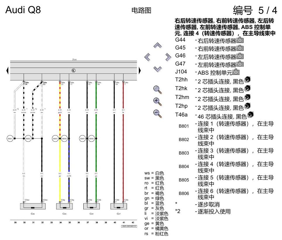 奥迪Q8 电路图 防抱死制动系统(ABS), 自 2018 年 6 月起 电路图
