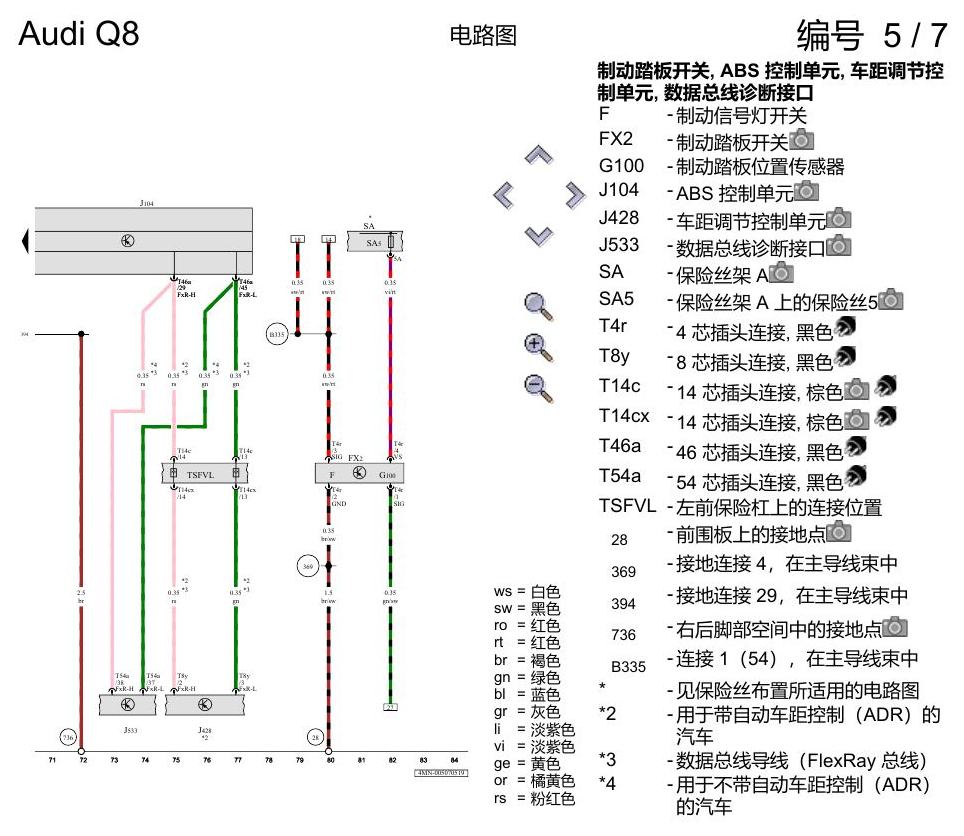 奥迪Q8 电路图 防抱死制动系统(ABS), 自 2018 年 6 月起 电路图