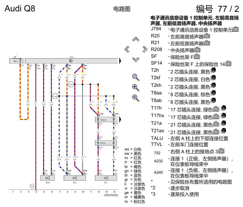 奥迪Q8 电路图 音响系统, (9VD), 自 2018 年 6 月起 电路图