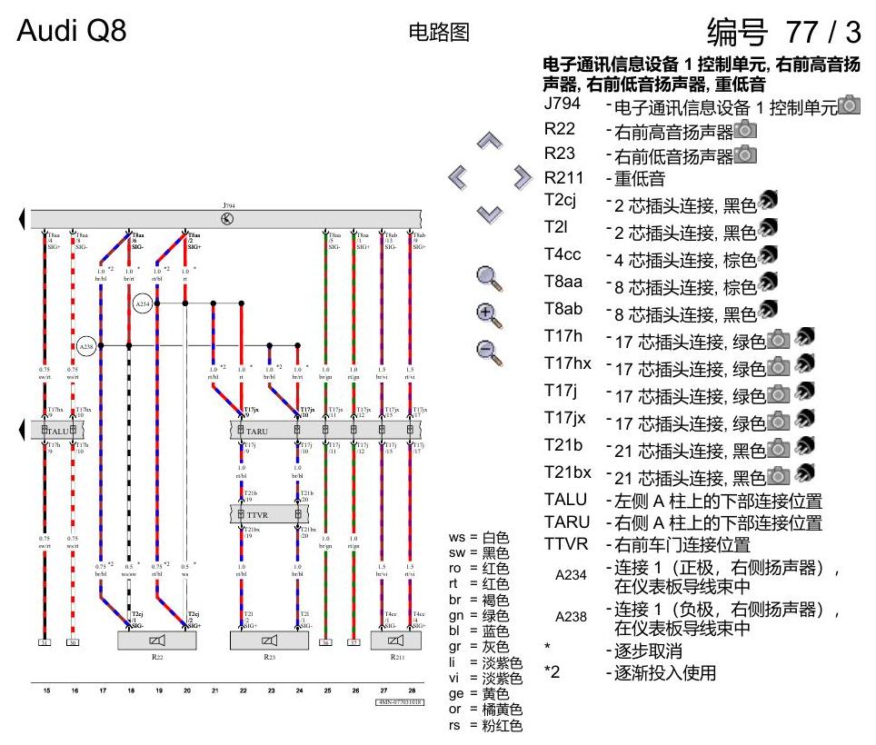 奥迪Q8 电路图 音响系统, (9VD), 自 2018 年 6 月起 电路图