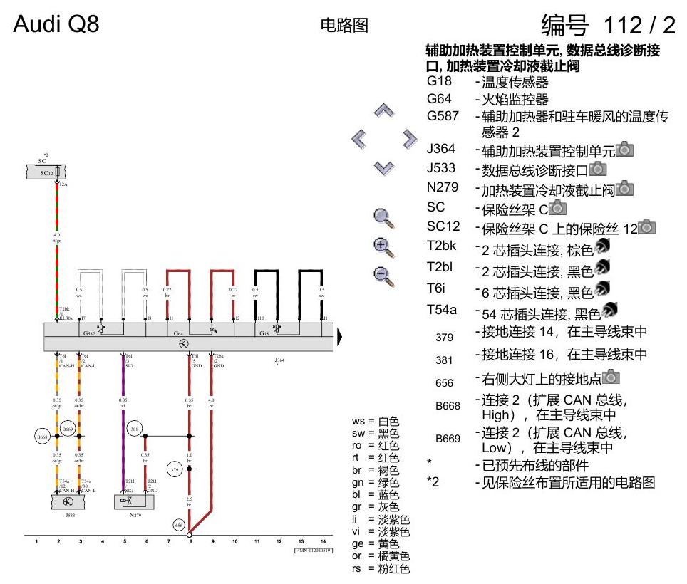奥迪Q8 电路图 驻车暖风, (9M1),(9M5),(9M9), 自 2019 年 4 月起 电路图