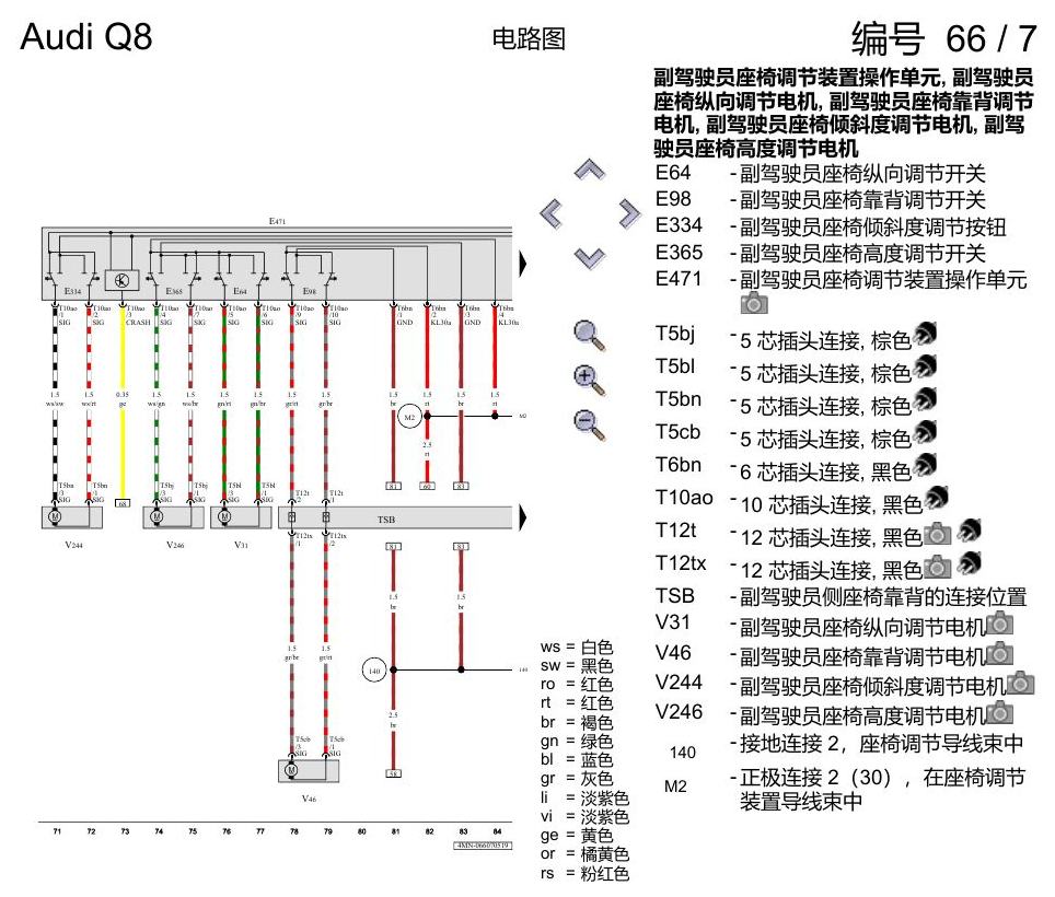 奥迪Q8 电路图 驾驶员和副驾驶员座椅调整功能, (3L4),(Q1A), 自 2018 年 6 月起 电路图