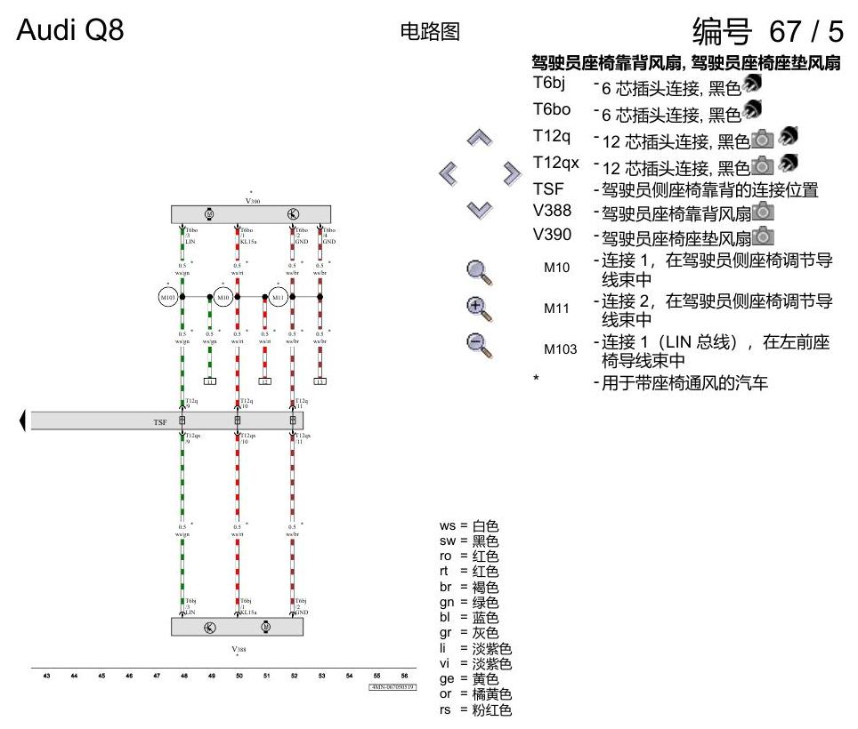 奥迪Q8 电路图 驾驶员和副驾驶员座椅调整功能, (3PN),(Q1A), 自 2018 年 6 月起 电路图