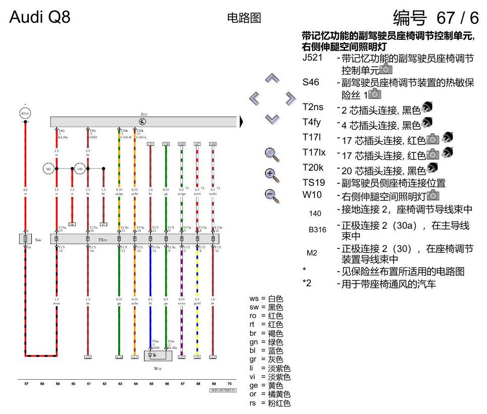 奥迪Q8 电路图 驾驶员和副驾驶员座椅调整功能, (3PN),(Q1A), 自 2018 年 6 月起 电路图