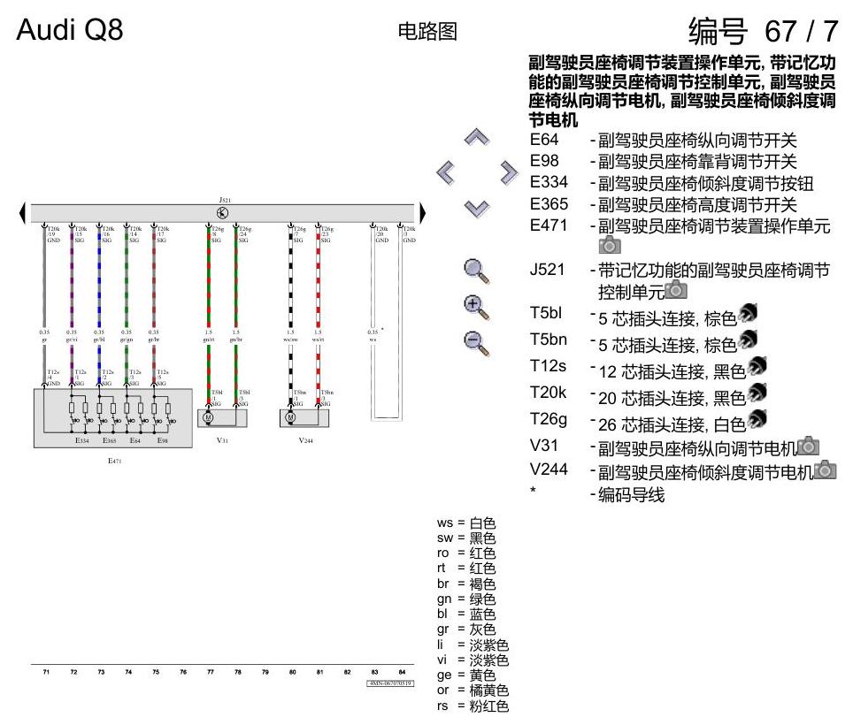 奥迪Q8 电路图 驾驶员和副驾驶员座椅调整功能, (3PN),(Q1A), 自 2018 年 6 月起 电路图