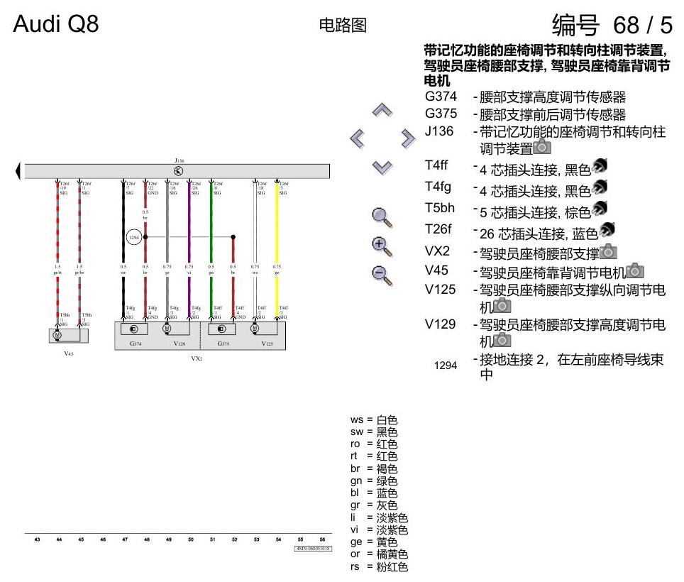 奥迪Q8 电路图 驾驶员和副驾驶员座椅调整功能, (Q1D), 自 2018 年 6 月起 电路图