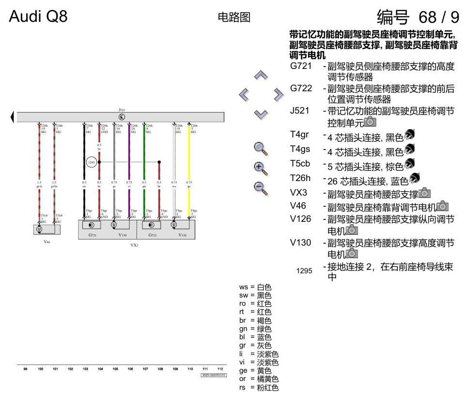 奥迪Q8 电路图 驾驶员和副驾驶员座椅调整功能, (Q1D), 自 2018 年 6 月起 电路图