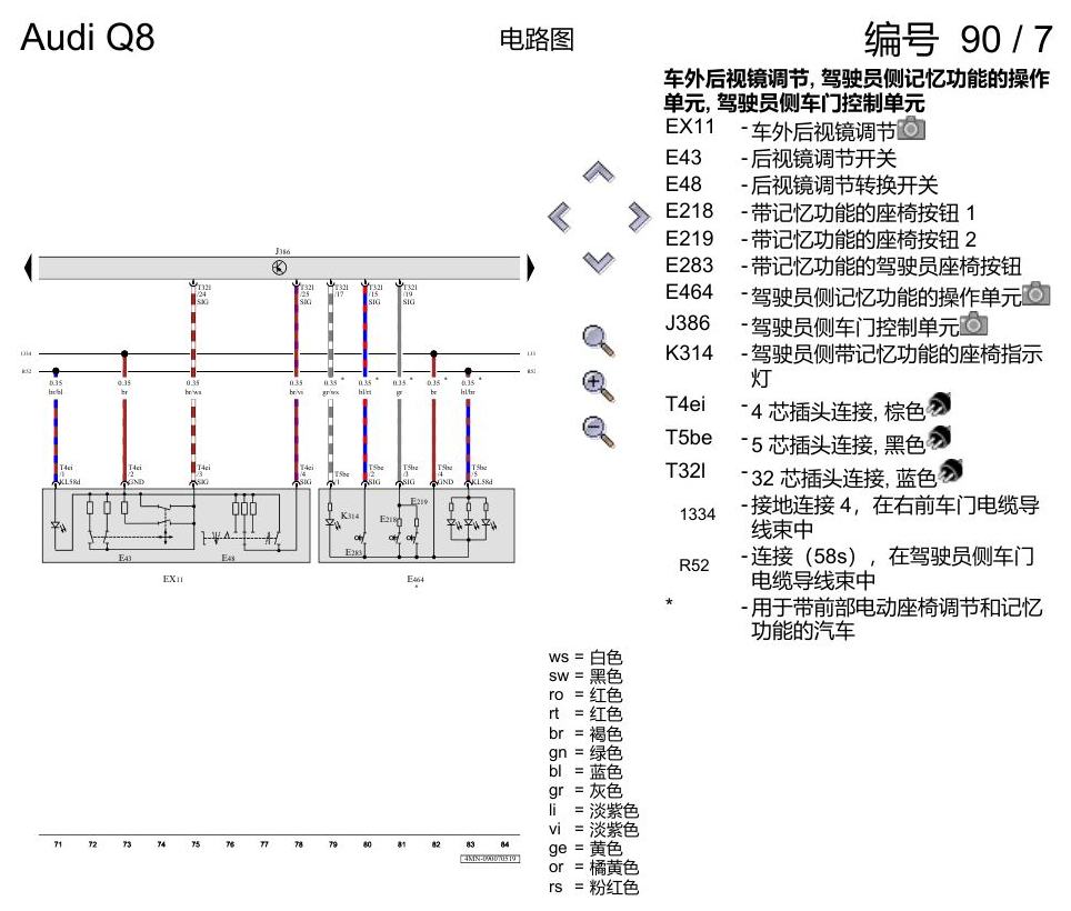 奥迪Q8 电路图 驾驶员车门, (L0R), 自 2018 年 7 月起 电路图