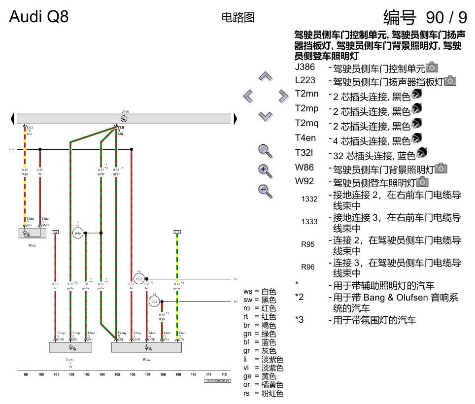 奥迪Q8 电路图 驾驶员车门, (L0R), 自 2018 年 7 月起 电路图